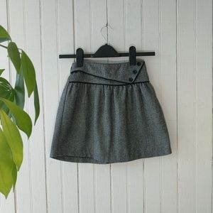 Gray black Tweed wool woven flare mini skirt XXS